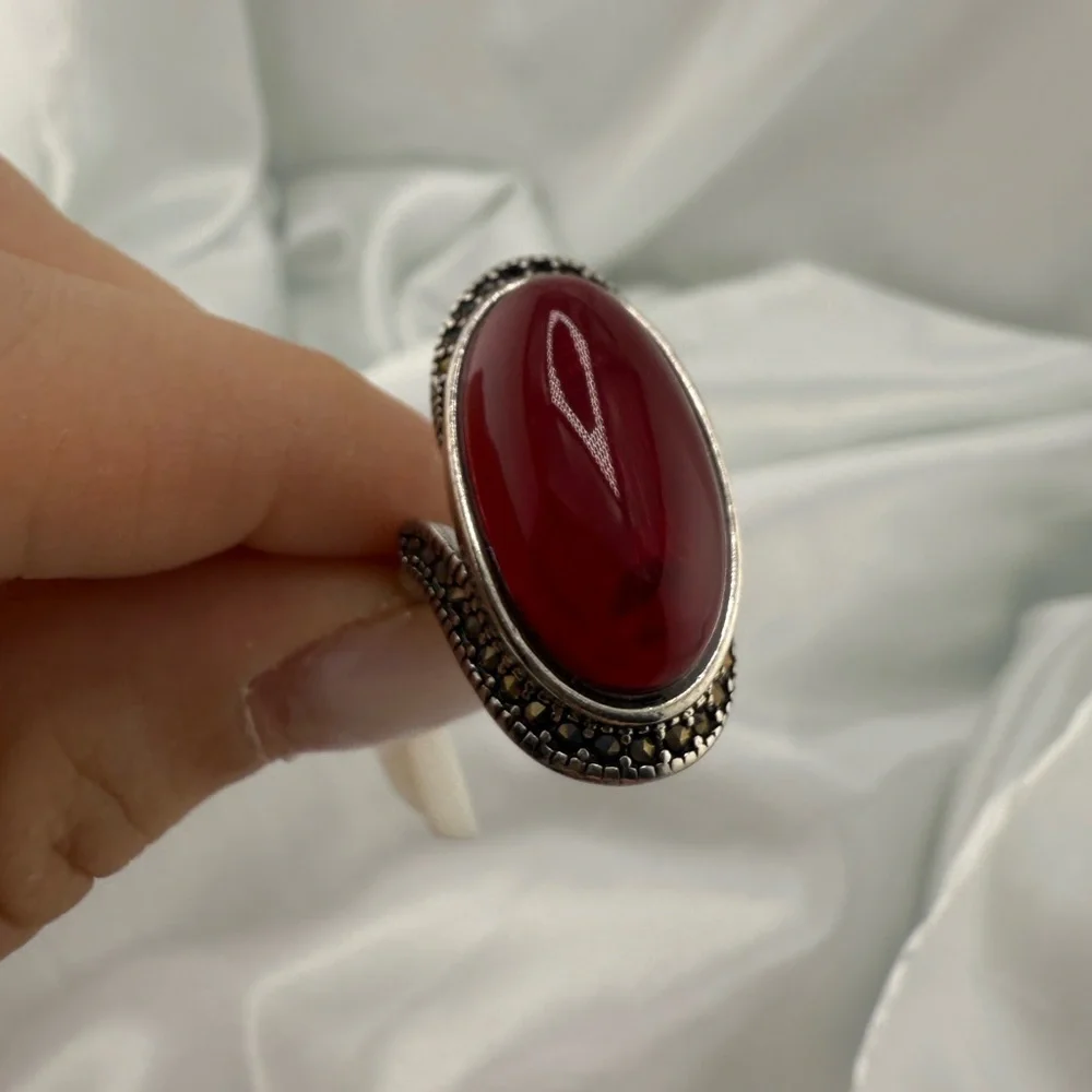 Vintage antique adjustable Red Stone Silver Ring